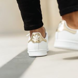 Adidas: White + Gold Stan Smith Sneakers
